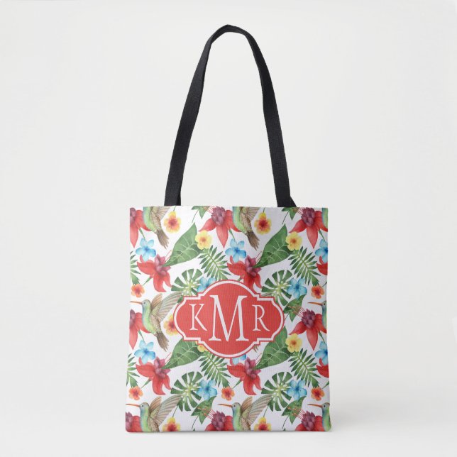 Tote Bag Monogramme tropical du colibri | (Devant)