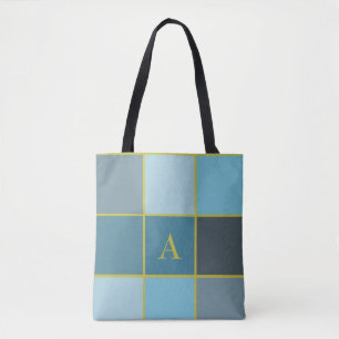 Tote Bag Monogramme turquoise géométrique