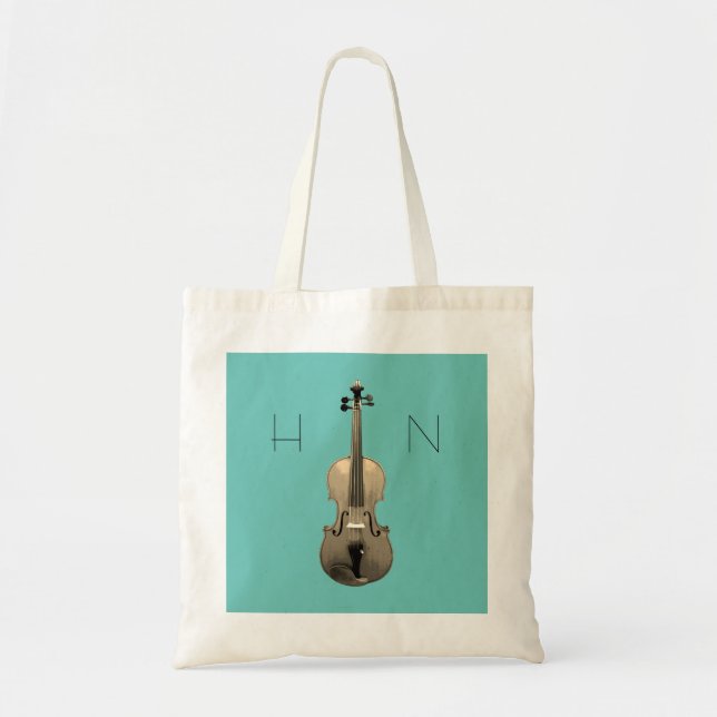 Tote Bag Monogramme Turquoise Green Classic Music Violon (Devant)