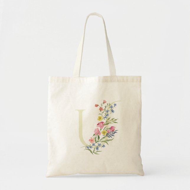 Tote Bag monogramme U fleurs de mariage printemps Réception (Devant)