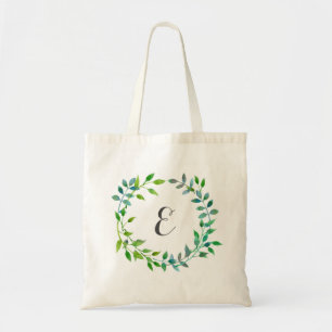Tote Bag Monogramme vert de la guirlande de feuille