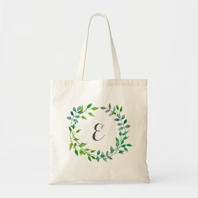 Tote Bag Monogramme vert de la guirlande | de feuille (Devant)