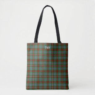 Tote Bag Monogramme vert de tartan de chasse de Fraser de