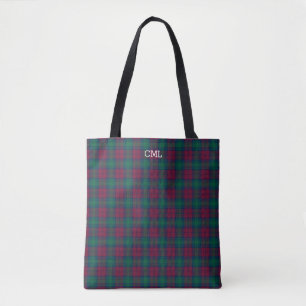 Tote Bag Monogramme vert et marron de tartan de Lindsay de