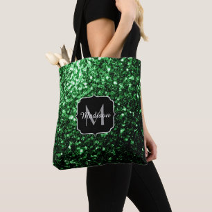Tote Bag Monogramme vert foncé faux parties scintillant sci