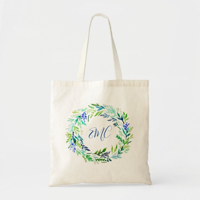 Tote Bag Monogramme vert Fourre-tout de guirlande (Devant)