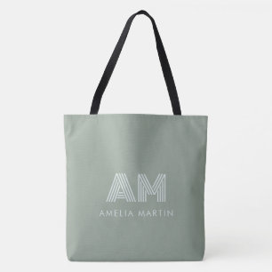 Tote Bag Monogramme Vert Matcha Minimaliste Terreux