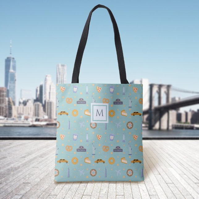 Tote Bag Monogramme vert Motif moderne de New York (Créateur téléchargé)