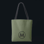 Tote Bag Monogramme vert olive moderne minimal<br><div class="desc">Le sac fourre-tout moderne monogrammed présente un design minimaliste avec un arrière - plan d'olivier revêtu d'un emblème de monogramme vert olive et noir.</div>