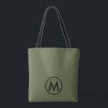 Tote Bag Monogramme vert olive moderne minimal<br><div class="desc">Le sac fourre-tout moderne monogrammed présente un design minimaliste avec un arrière - plan d'olivier revêtu d'un emblème de monogramme vert olive et noir.</div>
