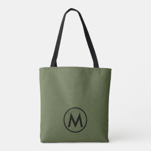 Tote Bag Monogramme vert olive moderne minimal