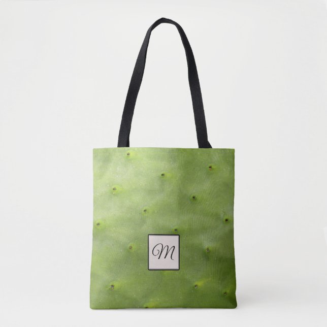 Tote Bag Monogramme vert tropical botanique de photo de (Devant)
