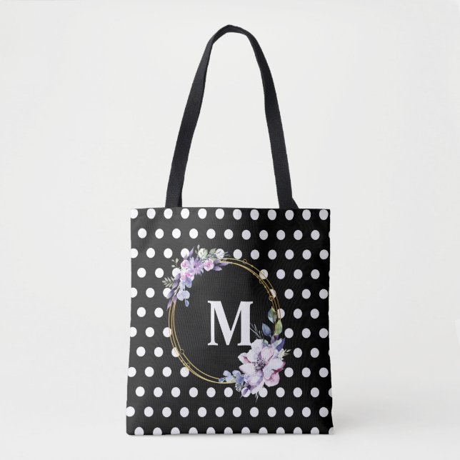 Tote Bag Monogramme Vintage Fleurs  Pois (Devant)