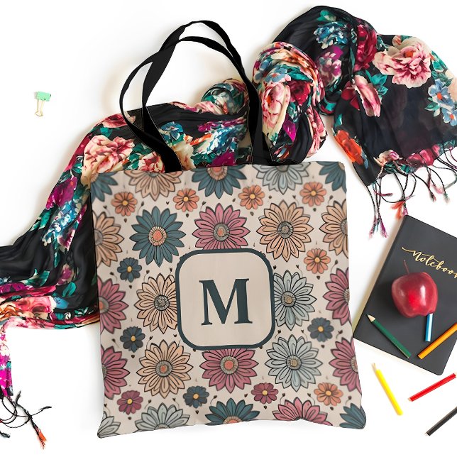Tote Bag Monogramme vintage Floral (Créateur téléchargé)