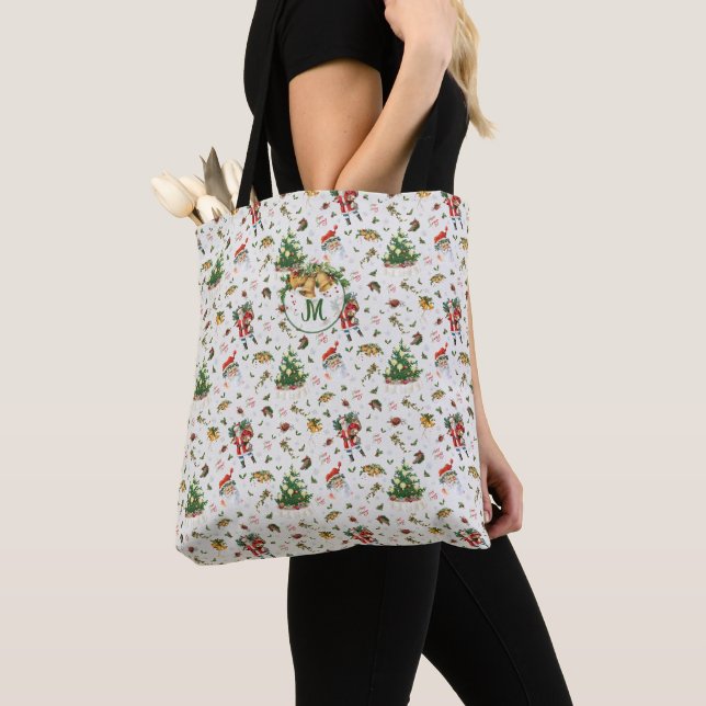 Tote Bag Monogramme vintage Joyeux Noël Père Noël (De près)