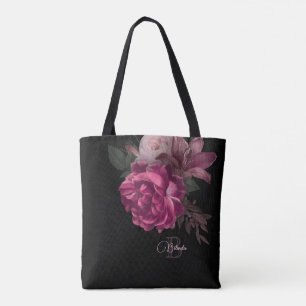 Tote Bag Monogramme vintage noir rose