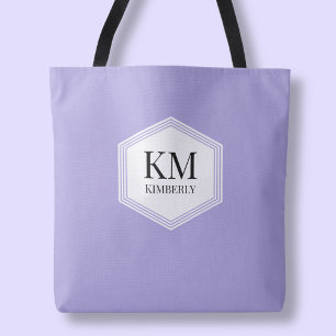 Tote Bag Monogramme violet simple Nom personnalisé moderne