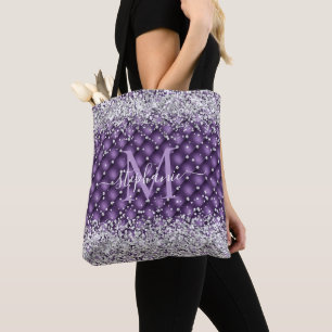 Tote Bag Monogramme Violet Tufté Diamant Parties scintillan