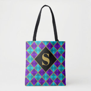 Tote Bag Monogramme violet Turquoise Gold Parties scintilla