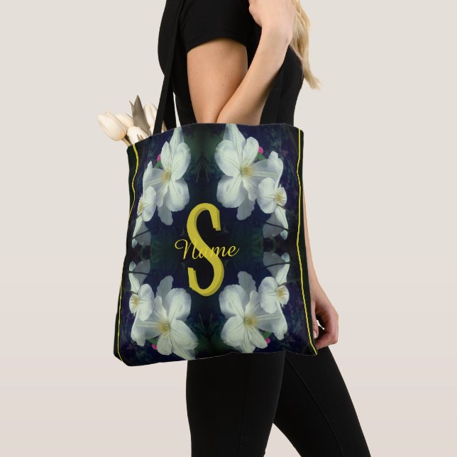 Tote Bag Monogramme Votre Nom Initial Clématite Art Floral (De près)