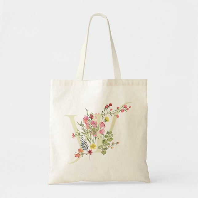 Tote Bag monogramme W floral mariage printemps Shower de ma (Devant)
