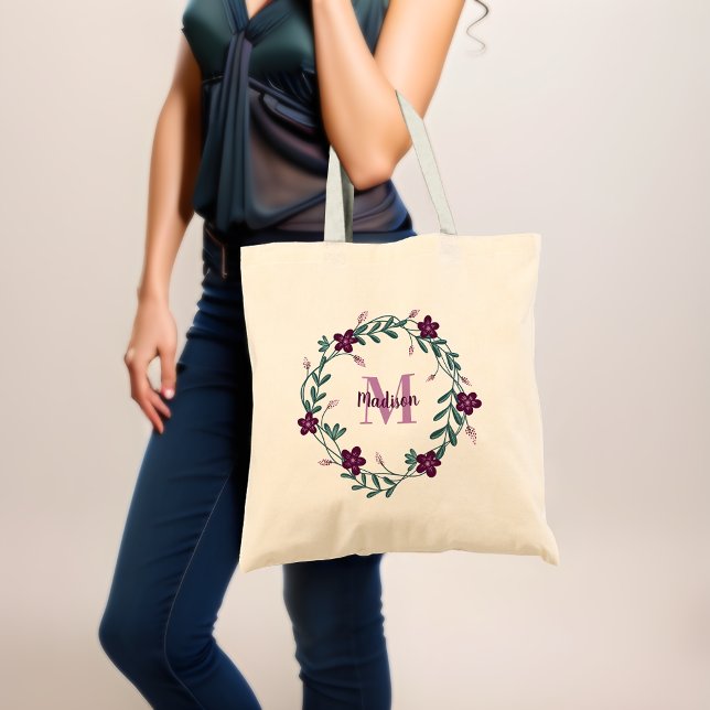 Tote Bag Monogramme Whimsical Bridesmaid Favoriser Budget F (Personalized Elegance 🌿💜)