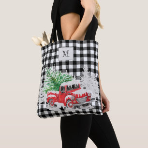 Tote Bag Monogramme Xmas rouge camion buffle chèque noir