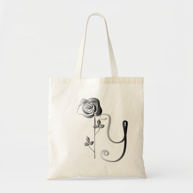 Tote Bag Monogramme Y manuscrit avec Rose (Devant)