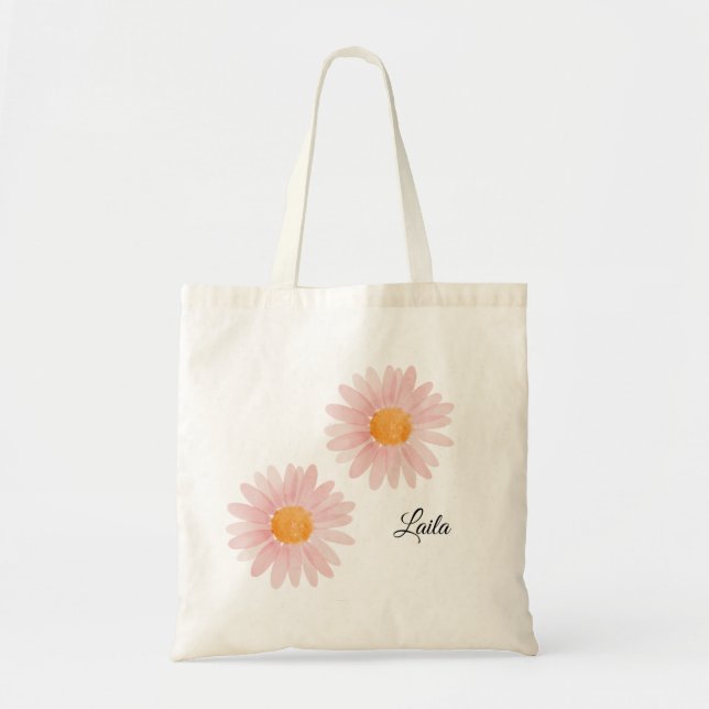 Tote Bag Monogrammed Pink Blush Daisy Floral  (Devant)