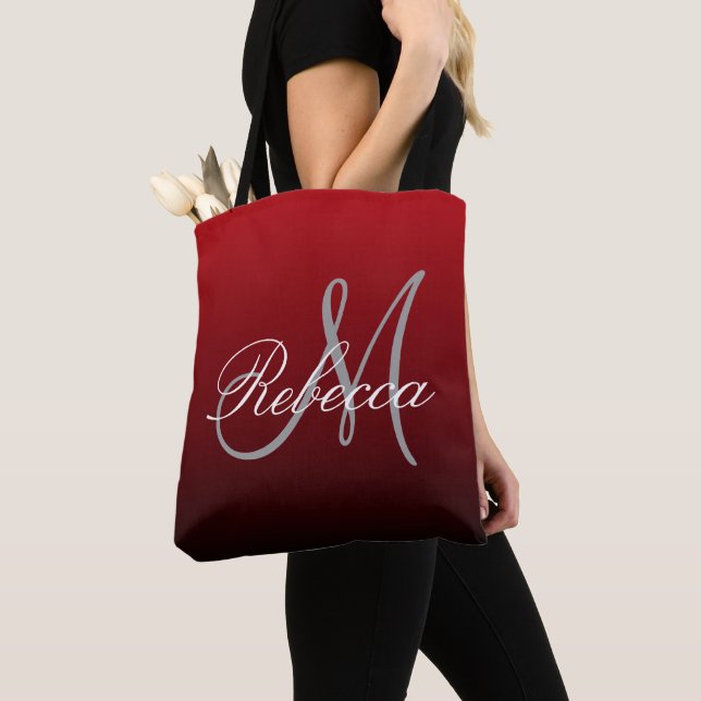 Tote Bag monogrammes abstraits marsala maroon gris bordeaux (De près)