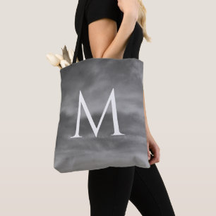 Tote Bag Monogrammes élégants Noir Blanc gris nuages Moti