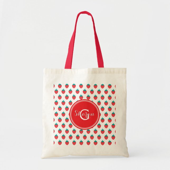 Tote Bag Monographie de motifs de fraise blanche et rouge m (Devant)