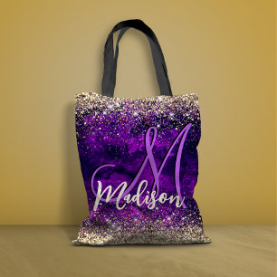 Tote Bag Monographie de parties scintillant en or mou foncé