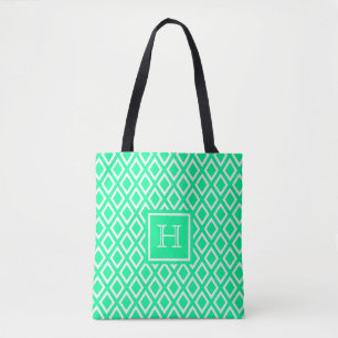 Tote Bag Monographie du motif de diamant vert à la menthe