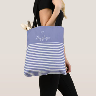 Tote Bag Monongramme Lilac Moderne Coeur et rayures