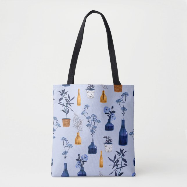 Tote Bag Monotone de fleurs modernes et vase, pot avec bot (Devant)