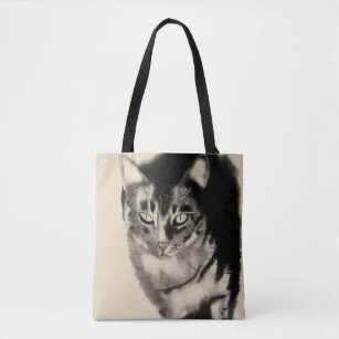 Tote Bag Monsieur mon dessin de fusain de chat tigré