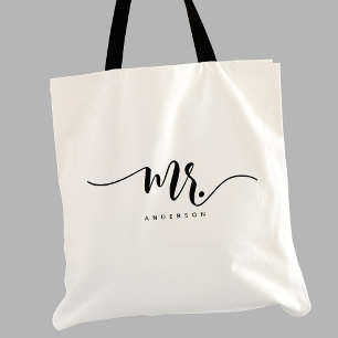 Tote Bag Monsieur Noir Blanc Jeune Marié Script Personnalis