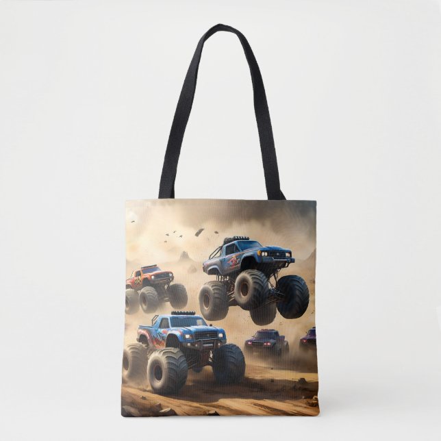 Tote Bag Monster Trucks Courant Dans Le Désert, (Devant)