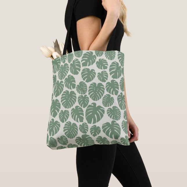 Tote Bag Monstera - Vert (De près)