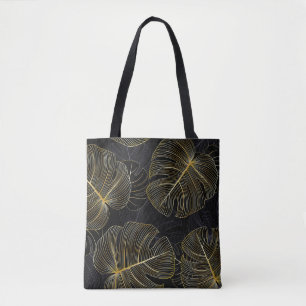 Tote Bag Monstère dorée feuille, romantique sans couture fl