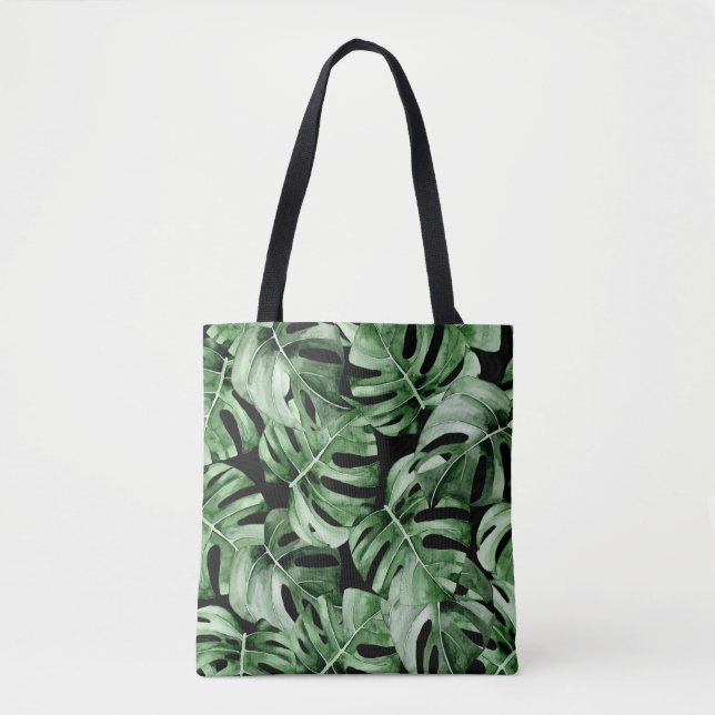 Tote Bag Monstère foncée : Aquarelle tropicale Imprimer. (Devant)