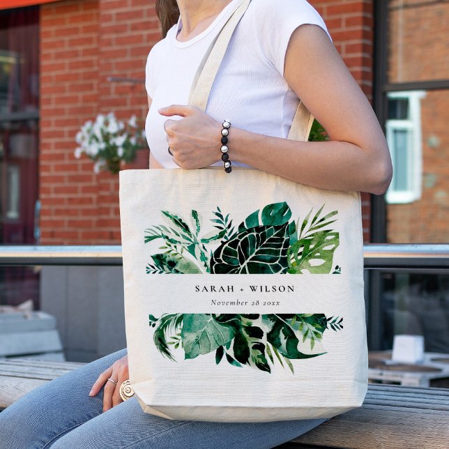 Tote Bag Monstère Tropical Green Foliage Mariage Feuilleté (Créateur téléchargé)
