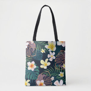 Tote Bag Monstère tropicale fleurs de plumeria feuille
