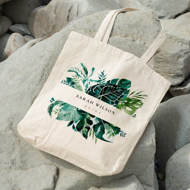Tote Bag Monstère Tropicale Moderne Green Foliage Bride Feu (Créateur téléchargé)
