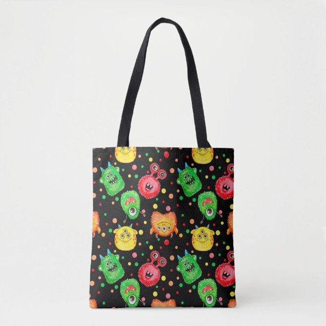 Tote Bag Monstres aquarelles : Motif mignon (Devant)