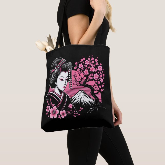 Tote Bag Mont Fuji de Geisha japonais Fleur de cerisier jap (De près)