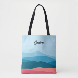 Tote Bag Montagnes Abstraites Modernes Bleu Rose Personnali