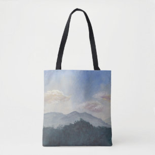 Tote Bag Montagnes Bleues Gouache : Scène Nature Vibrante