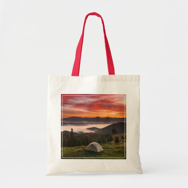 Tote Bag Montagnes | Camping Foggy Sunrise (Devant)